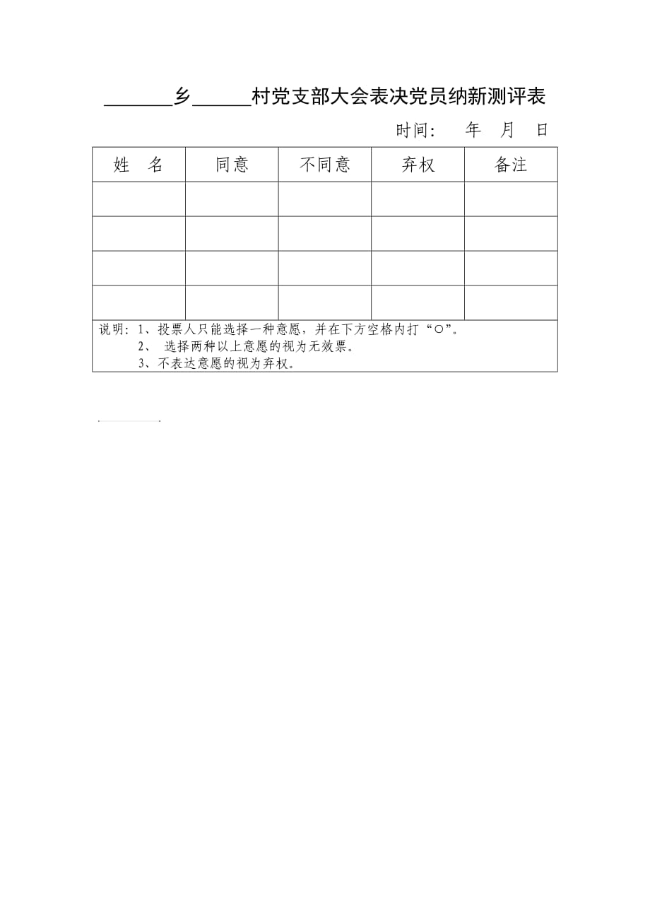 鄉(xiāng)村黨支部大會表決黨員納新測評表_第1頁