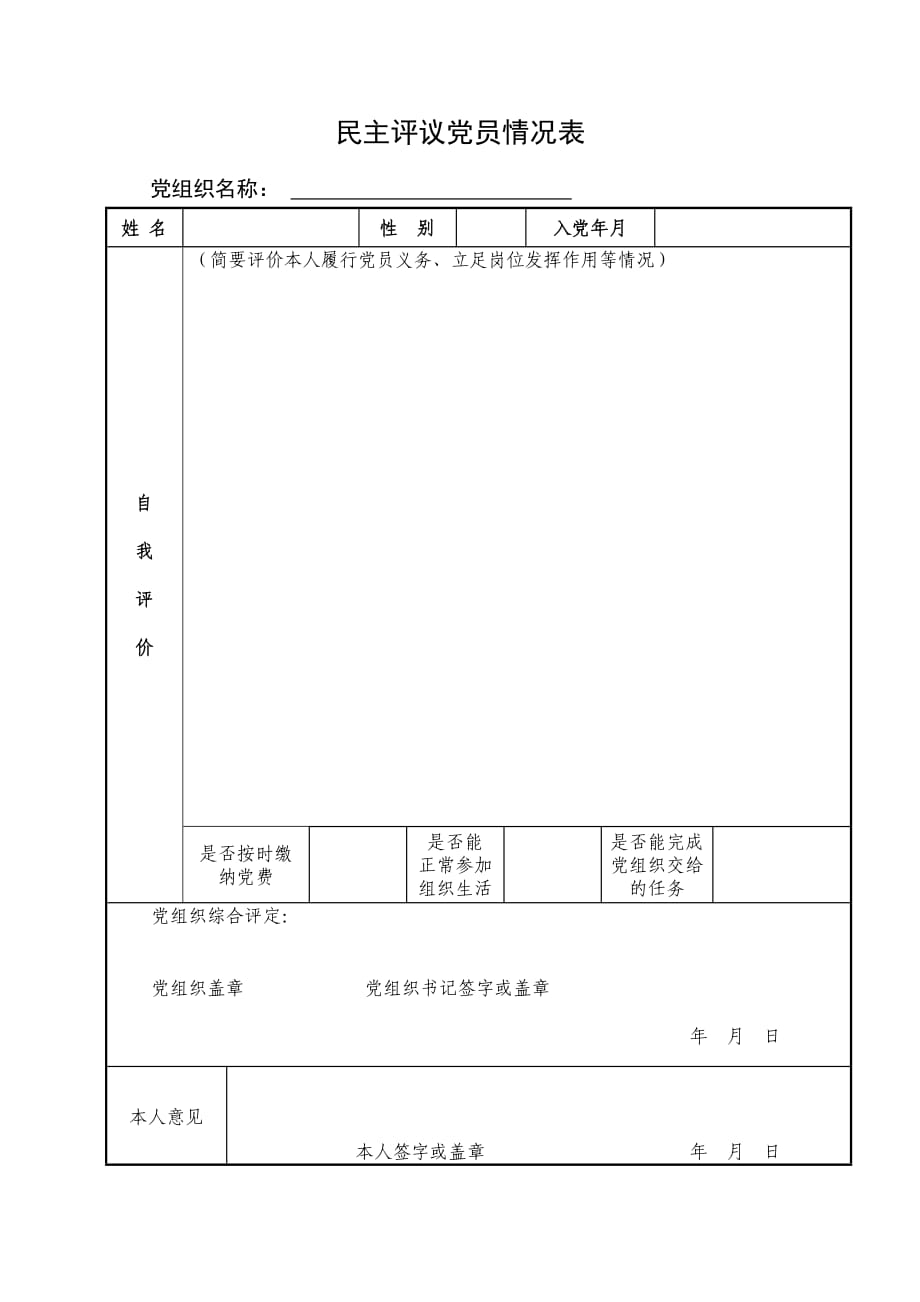 民主評議黨員情況表(樣表)_第1頁