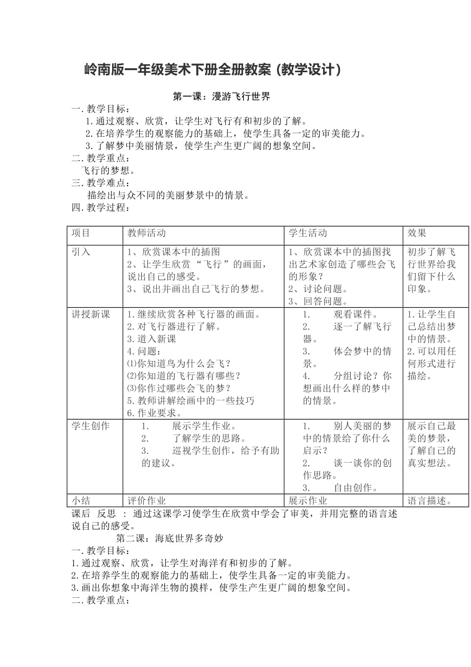 新出一年級(jí)美術(shù)下冊(cè)教案全冊(cè)教案嶺南版_第1頁(yè)