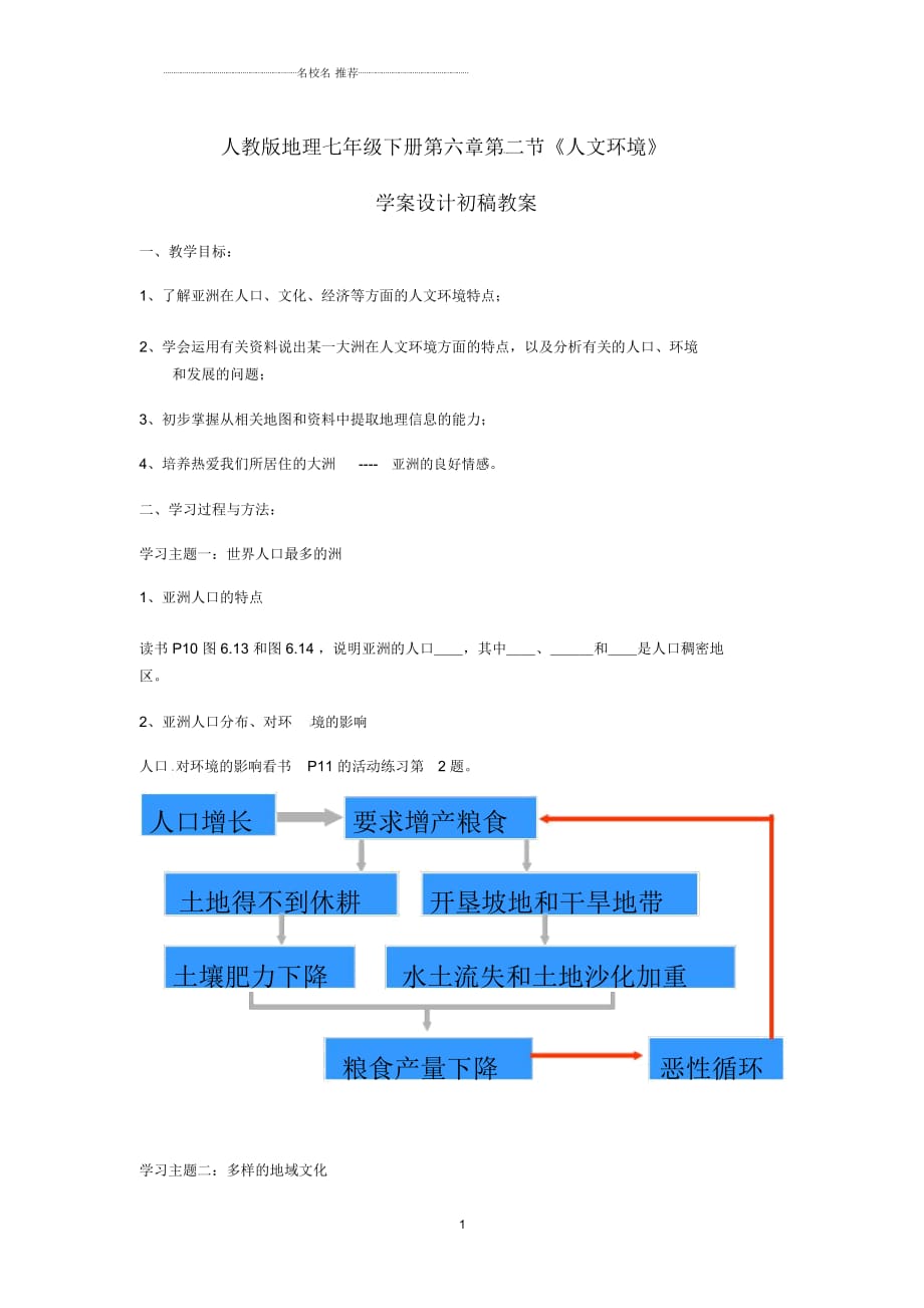 初中七年級地理下冊第六章第二節(jié)《人文環(huán)境》名師制作優(yōu)質(zhì)教案人教新課標(biāo)版_第1頁