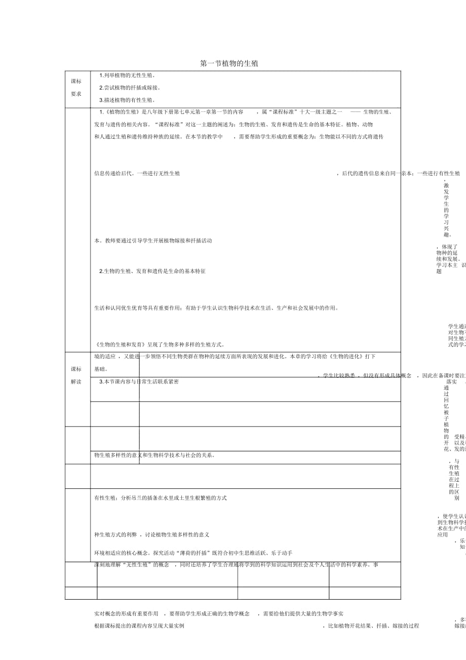 人教版八年级生物下册第七单元第一章第一节植物的生殖教案_第1页