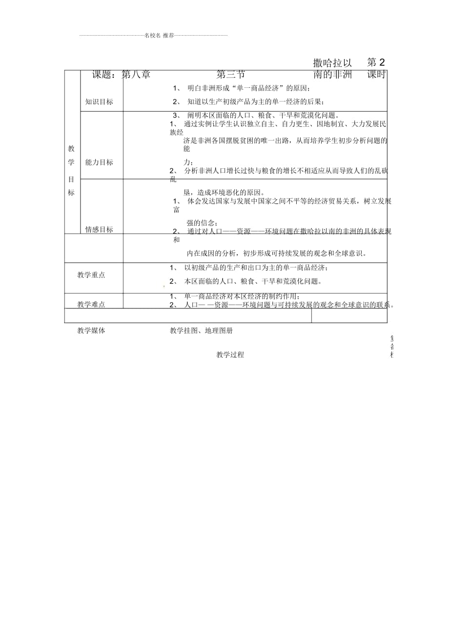 初中七年級地理下冊第3節(jié)《撒哈拉以南的非洲》名師精編教案2新人教版_第1頁