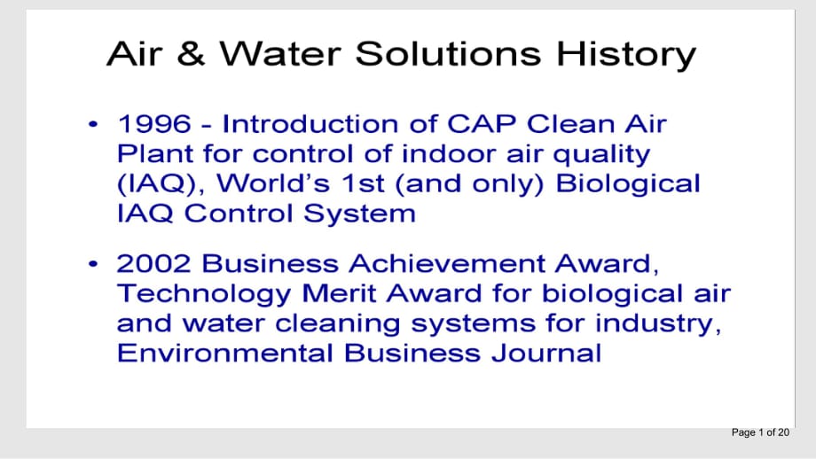 BioCascadeIncCleanAirandWaterSystems生物栅公司清洁的空气和水系统PPT学习课件_第1页