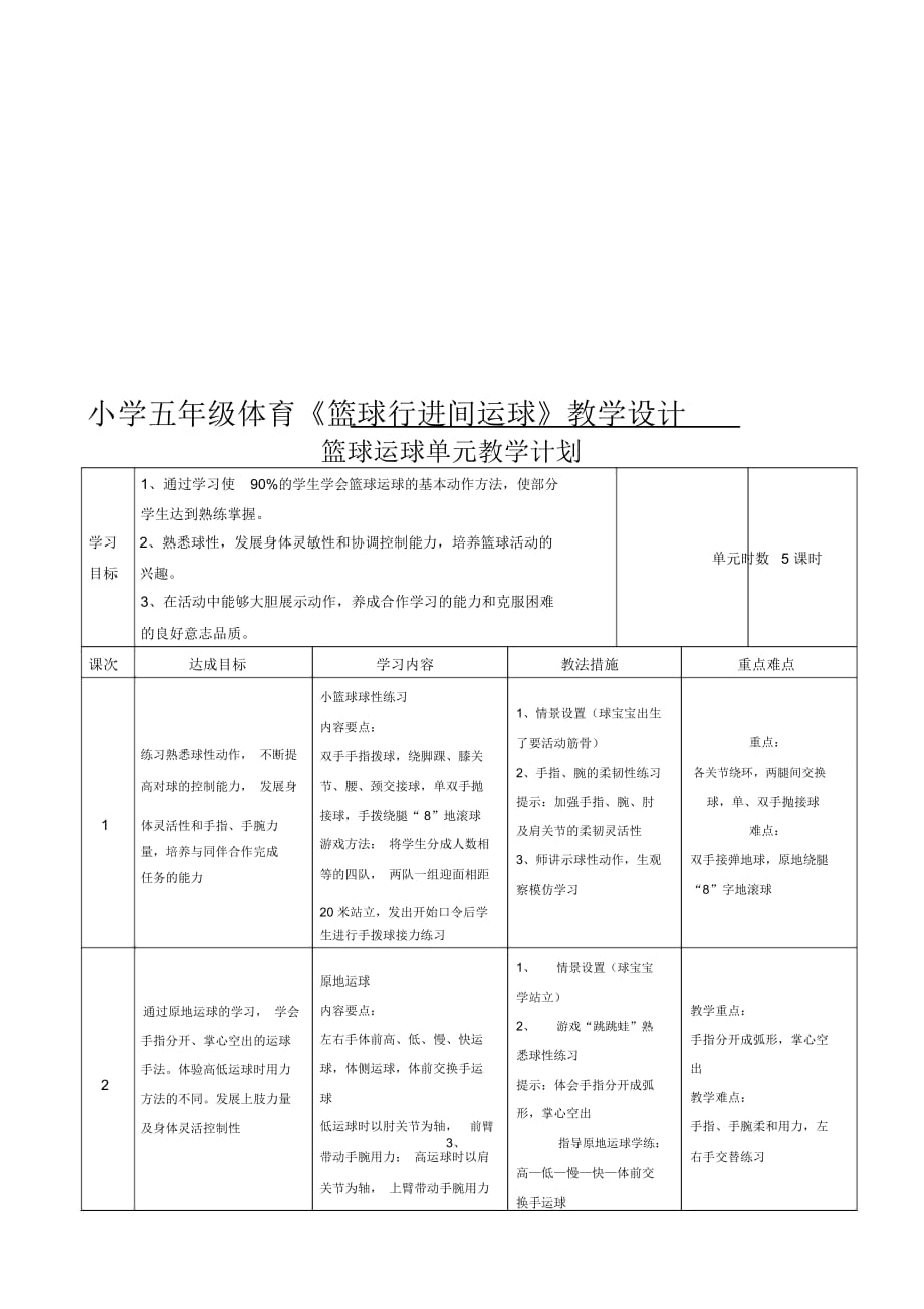 小學(xué)五年級體育《籃球行進間運球》教學(xué)設(shè)計_第1頁