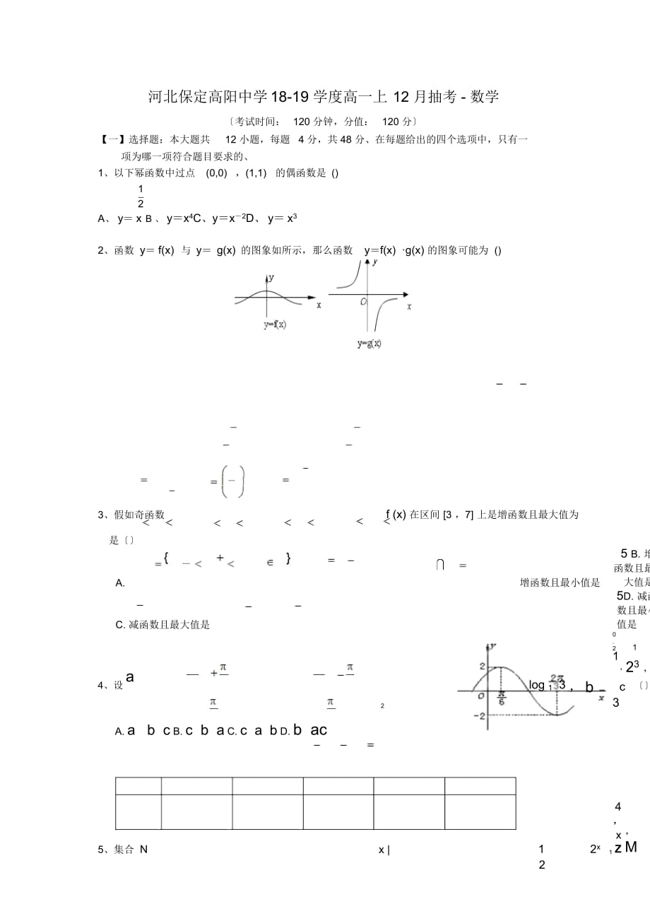 河北保定高陽(yáng)中學(xué)18-19學(xué)度高一上12月抽考-數(shù)學(xué)_第1頁(yè)