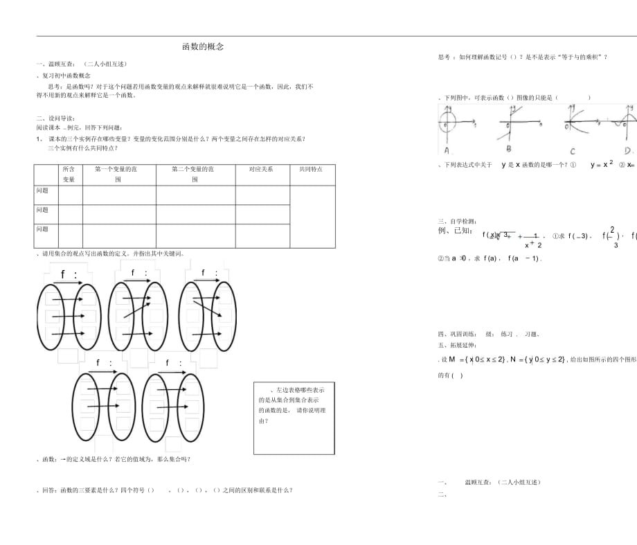 高中數(shù)學(xué)第一章集合與函數(shù)概念1.2函數(shù)及其表示1.2.1函數(shù)的概念學(xué)案1(無答案)新人教版必修1_第1頁