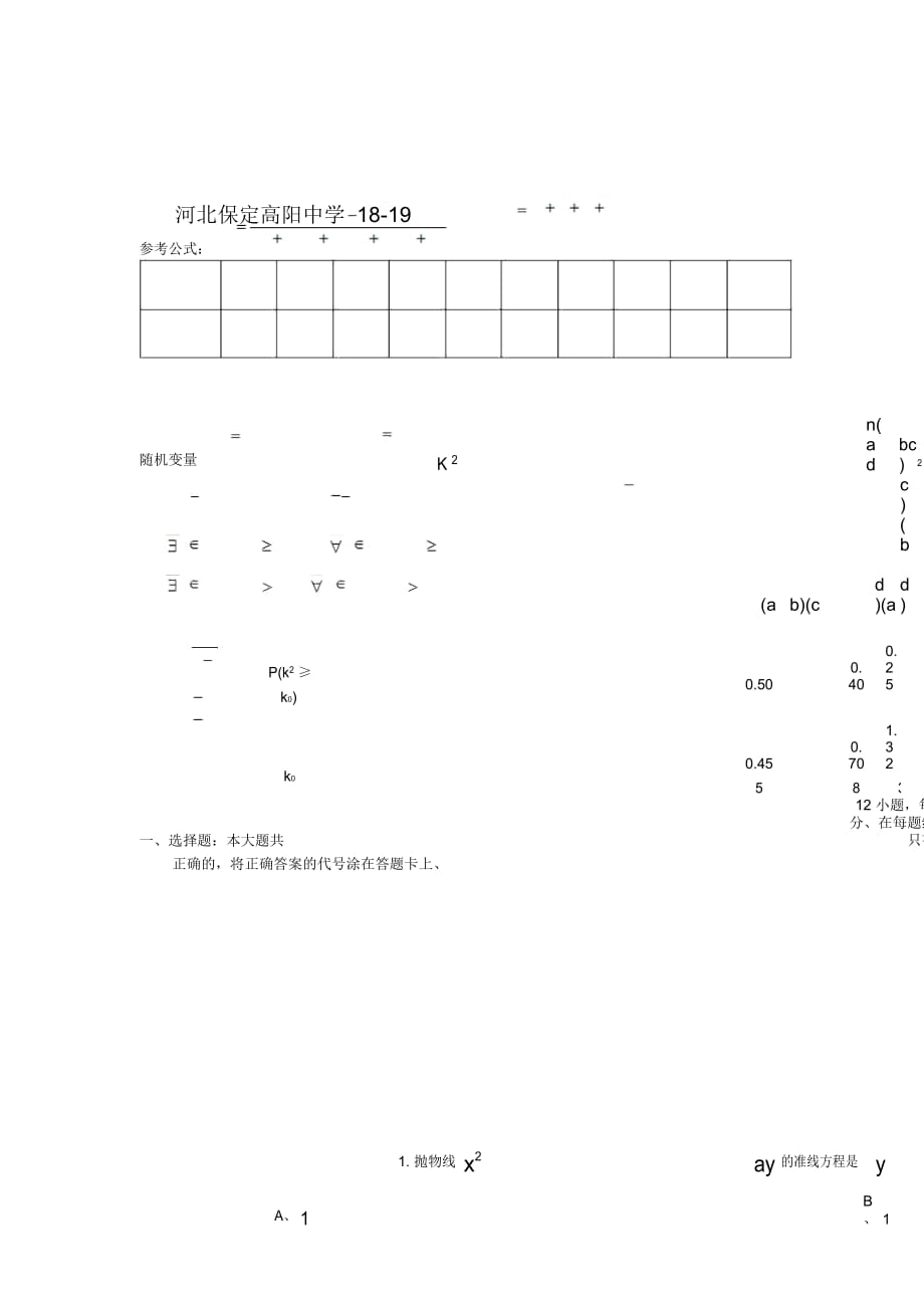 河北保定高陽中學(xué)學(xué)高二3月抽考-數(shù)學(xué)(文)_第1頁