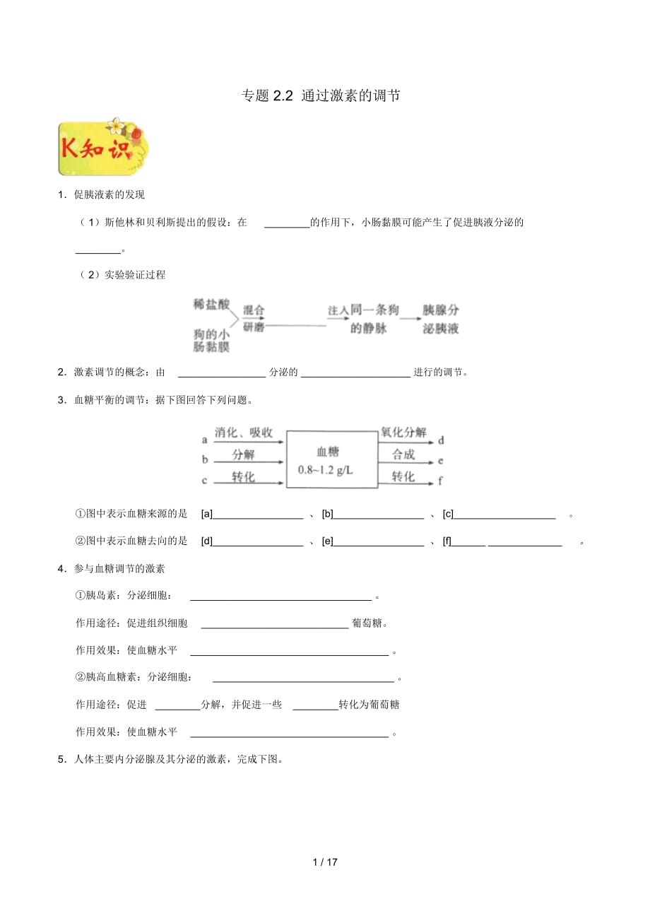 高中生物專題2.2通過激素的調(diào)節(jié)試題新人教版必修_第1頁