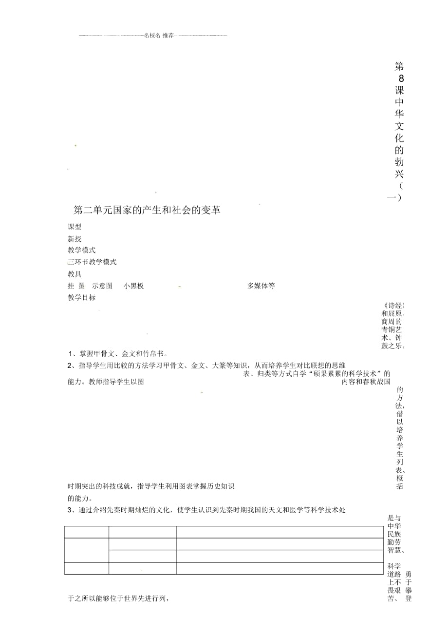 山東省棗莊市第四十二中學(xué)2012年秋七年級歷史上冊《第8課中華文化的勃興(一)》名師教案新人教版_第1頁