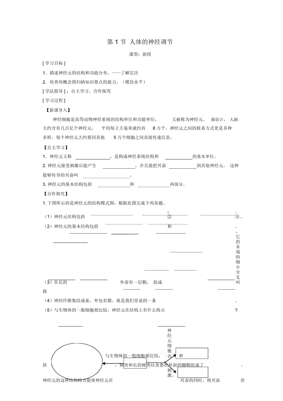 蘇科版初中生物八上第六單元161《人體的神經(jīng)調(diào)節(jié)》教學(xué)案無答案)_第1頁