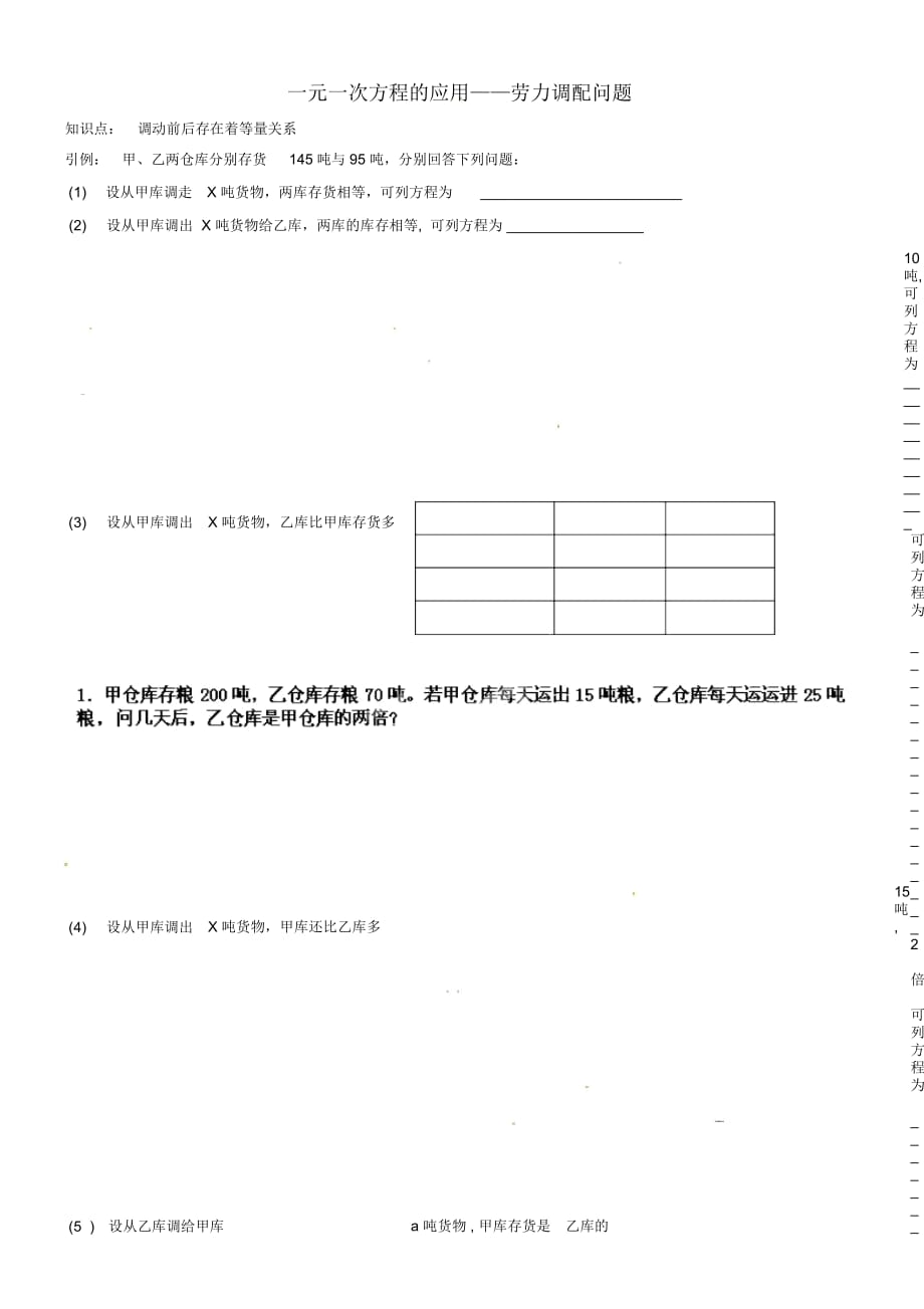 遼寧省遼師大第二附屬中學(xué)2012年秋七年級數(shù)學(xué)上冊《第三章一元一次方程》應(yīng)用題-勞力調(diào)配問題練習(xí)題(無答_第1頁