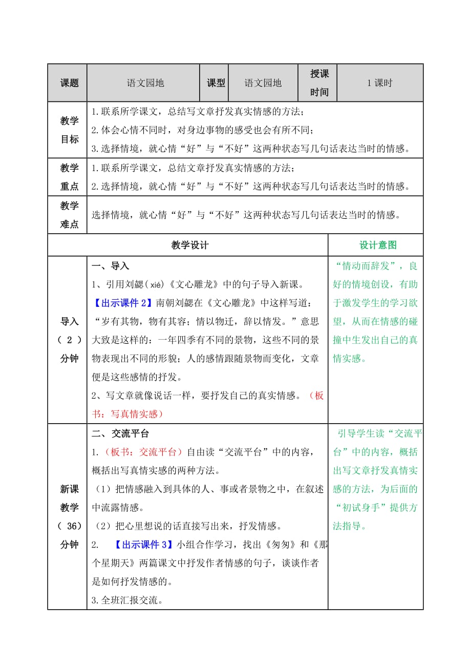 部編版語文六年級下第二單元語文園地《交流平臺 初試身手》教學設計_第1頁