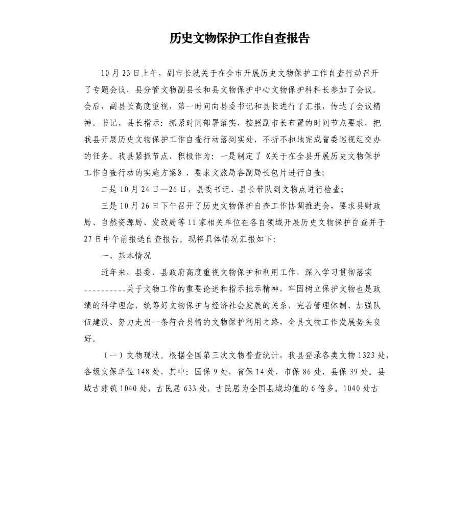 歷史文物保護工作自查報告.docx_第1頁