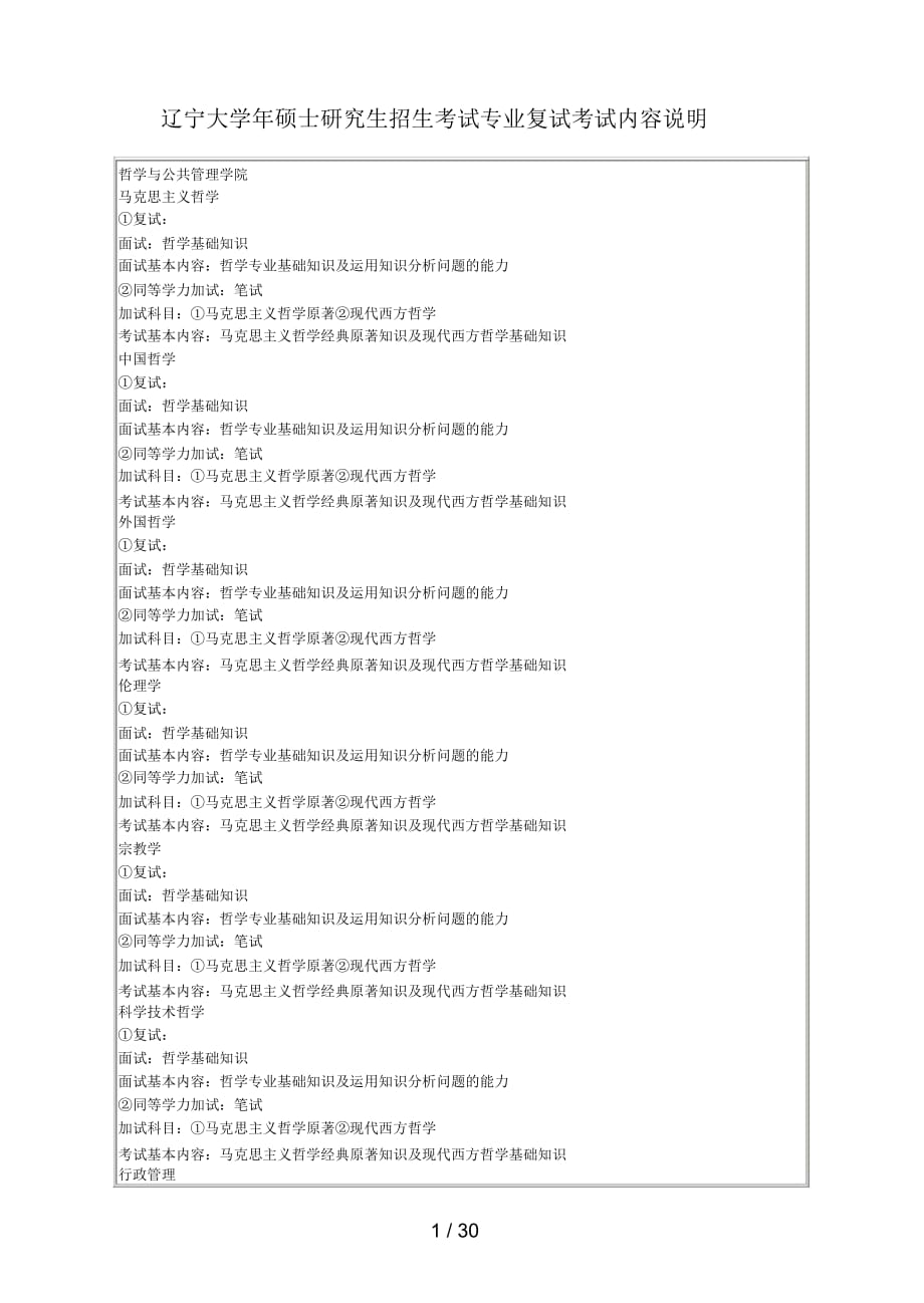 遼寧大學碩士研究生招生考試專業(yè)復試考試內容說明_第1頁