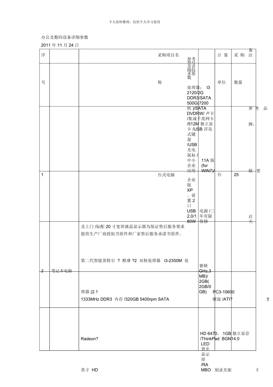 辦公及數(shù)碼設(shè)備詳細參數(shù)[001]_第1頁