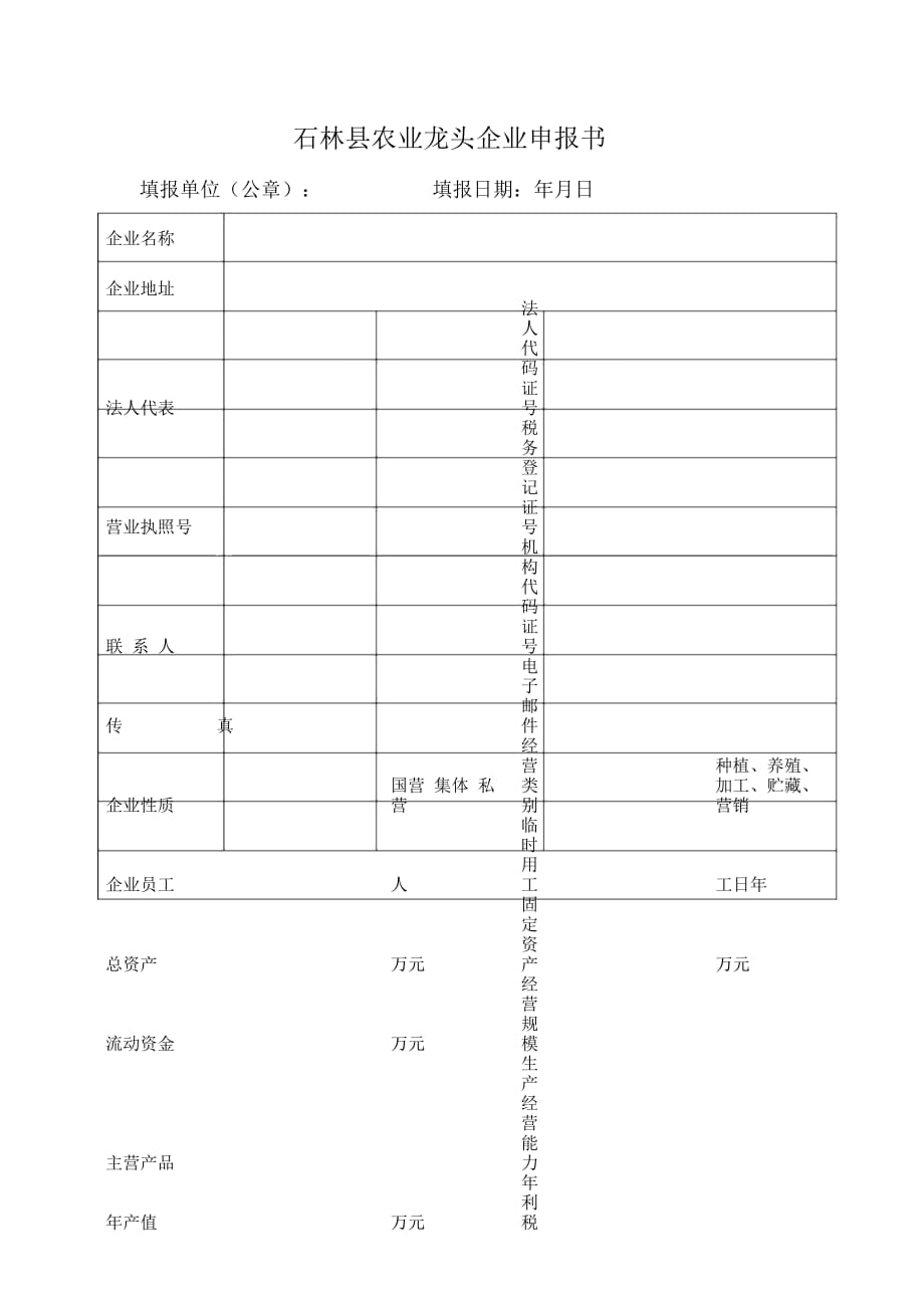 石林縣農(nóng)業(yè)龍頭企業(yè)申報(bào)書_第1頁(yè)