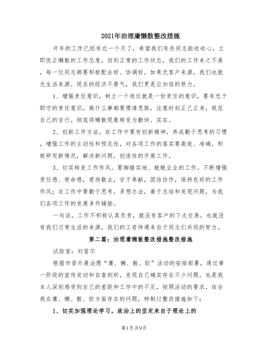 2021年治理庸懒散整改措施.doc_第1页