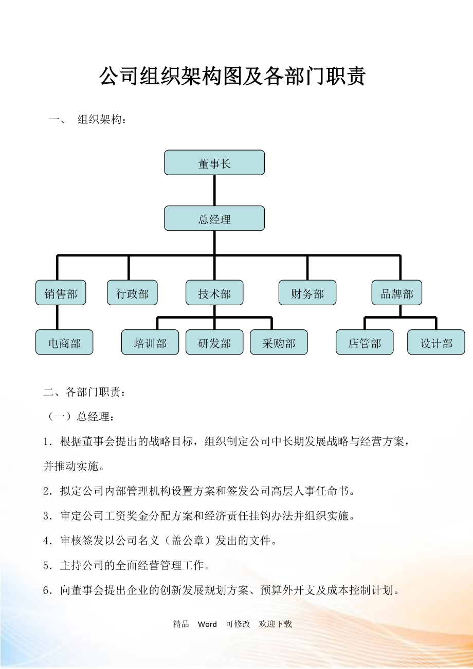 關(guān)于公司組織架構(gòu)及部門職責(zé)_第1頁