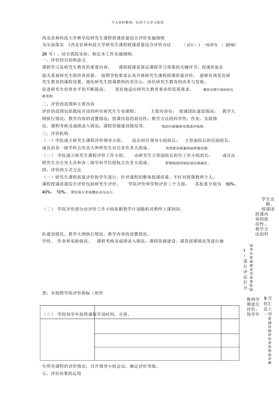 西北农林科技大学林学院研究生课程授课质量综合评价实施细则_第1页