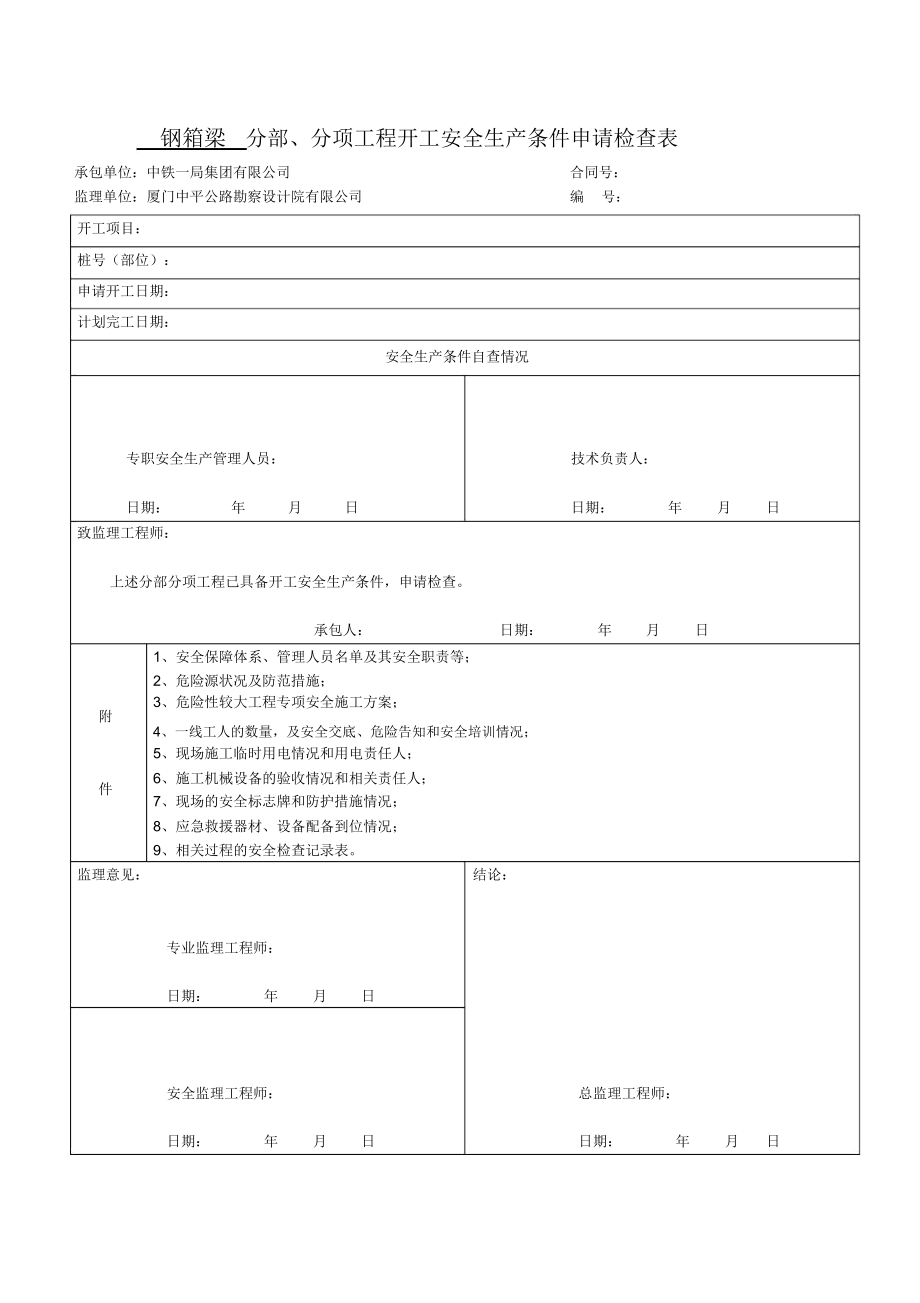 開工生產(chǎn)條件申請檢查表附件表格_第1頁