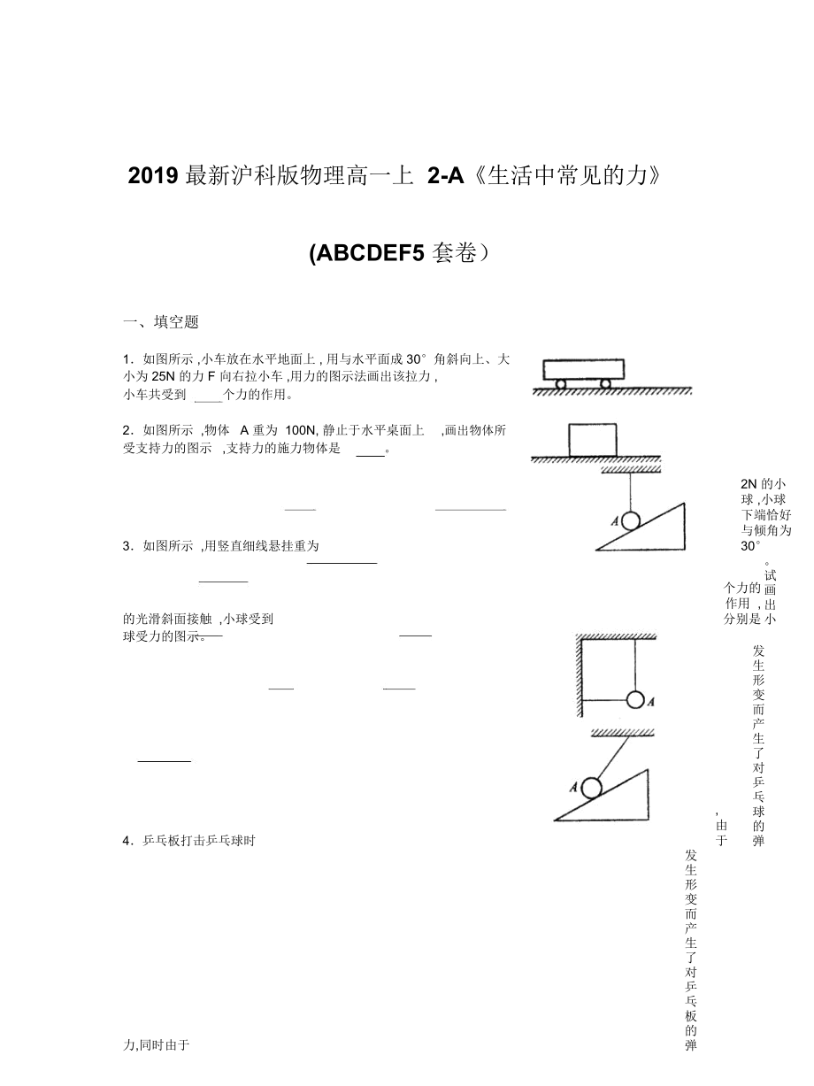 滬科版物理高一上2-A《生活中常見的力》(ABCDEF5套卷)_第1頁(yè)