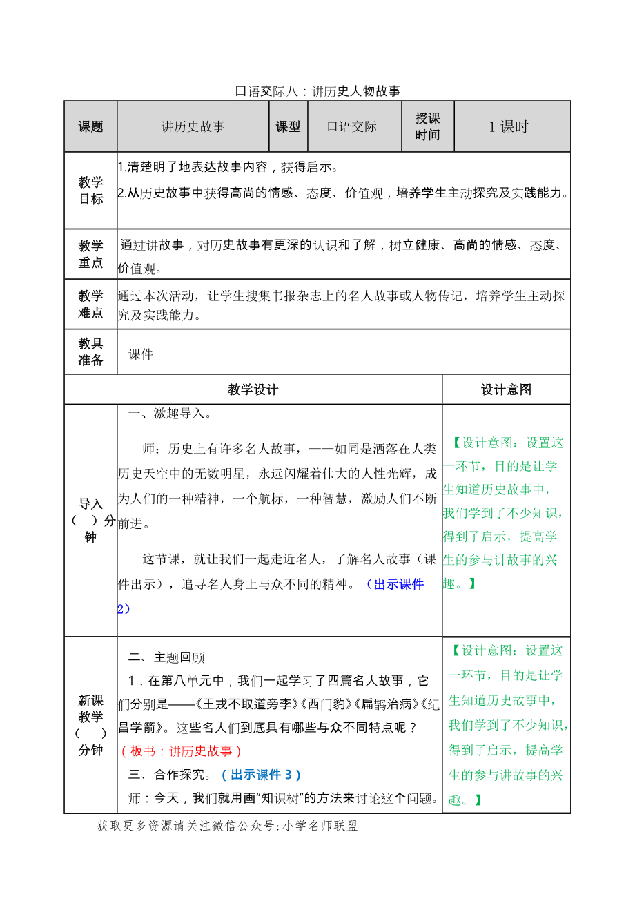 人教部编四年级上册完整教学设计口语交际八_第1页