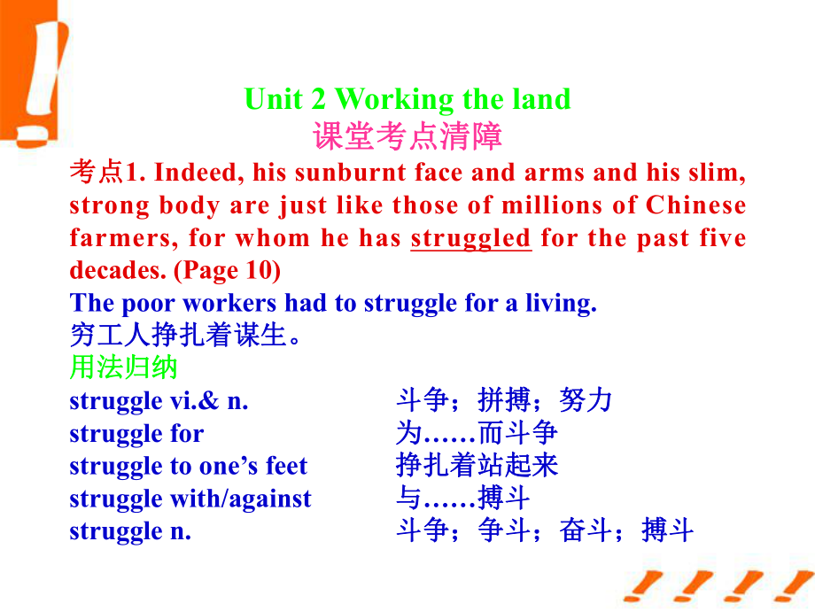 2012屆高考英語(yǔ)一輪復(fù)習(xí) Unit-2 Working the land課件 新人教版必修4_第1頁(yè)