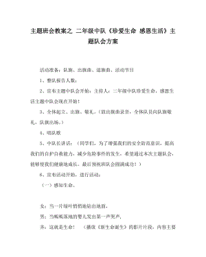 主題班會教案之 二年級中隊《珍愛生命 感恩生活》主題隊會方案