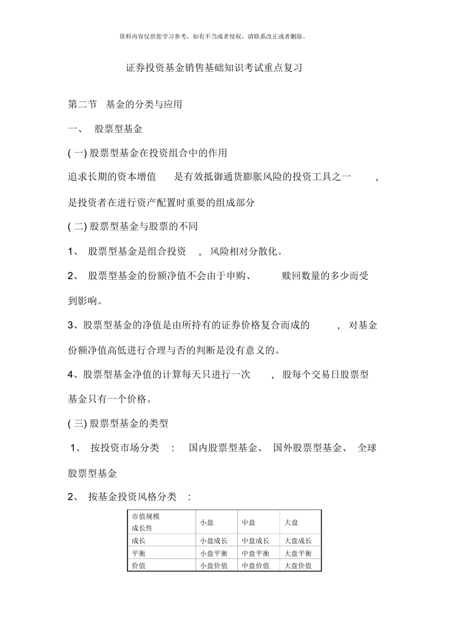 证券投资基金销售基础知识考试重点复习_第1页