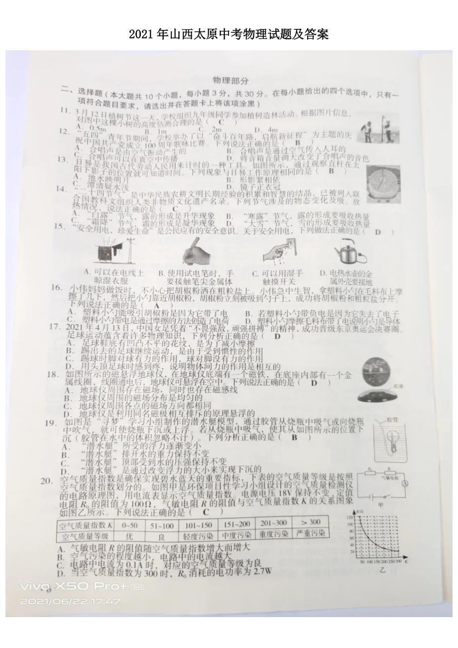 2021年山西太原中考物理試題及答案_第1頁