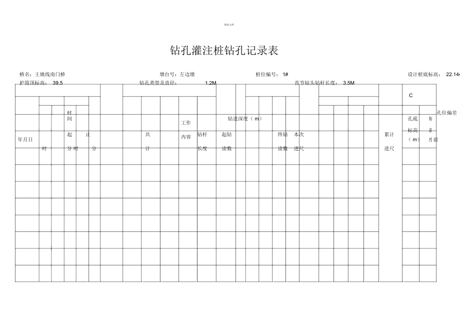 鉆孔灌注樁鉆孔記錄簿表_第1頁