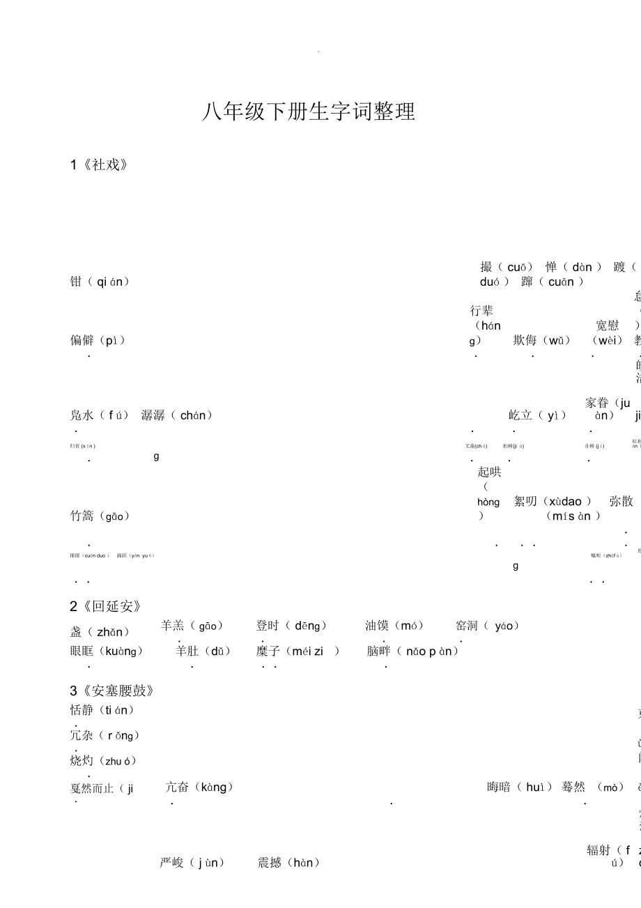 部编语文八年级下册重点字词整理_第1页