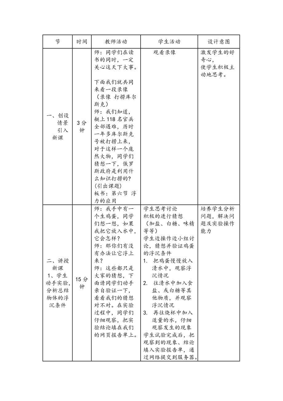 初中物理《浮力的應(yīng)用》教學(xué)設(shè)計_第1頁