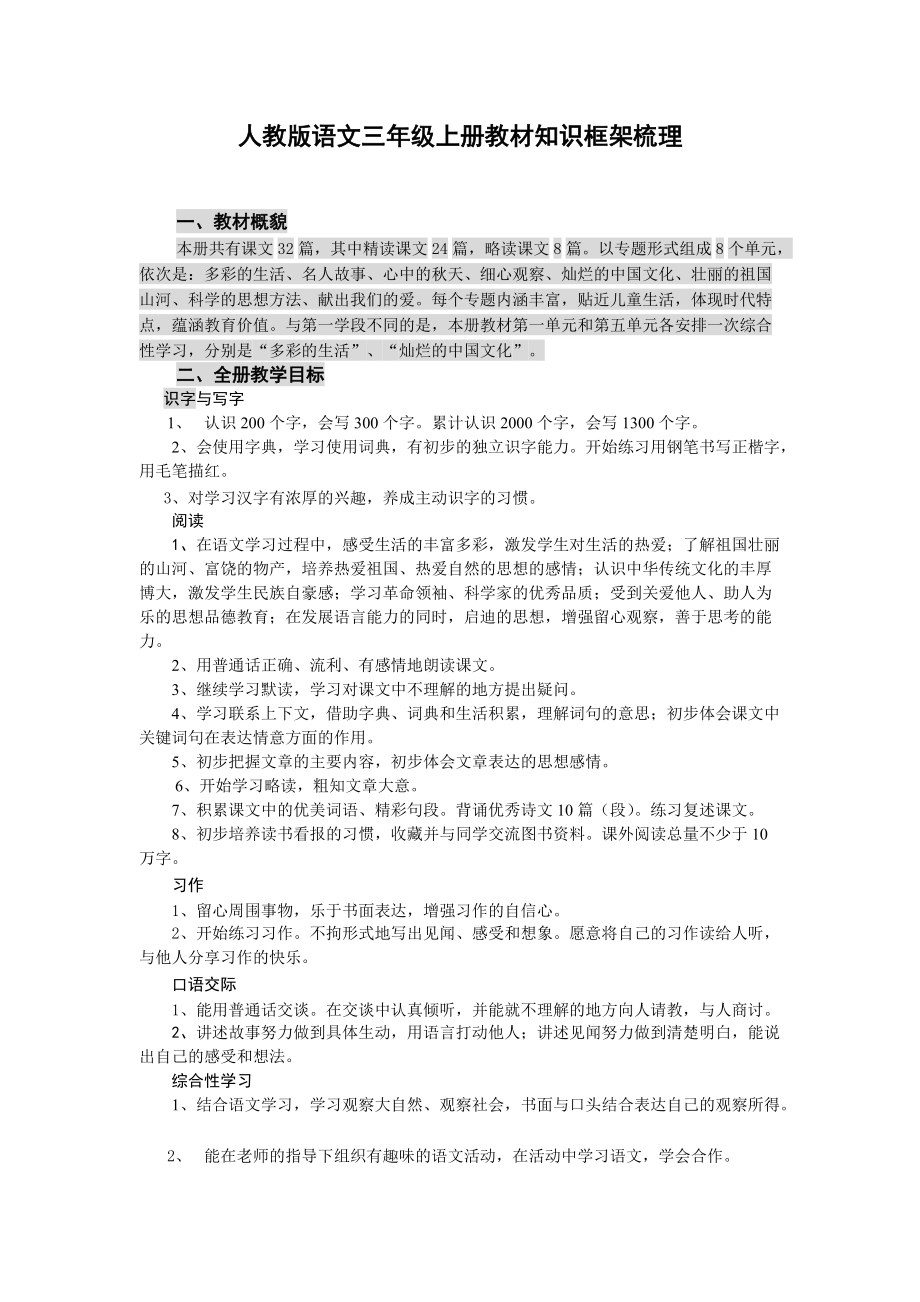 人教版语文三年级上册教材知识点梳理_第1页