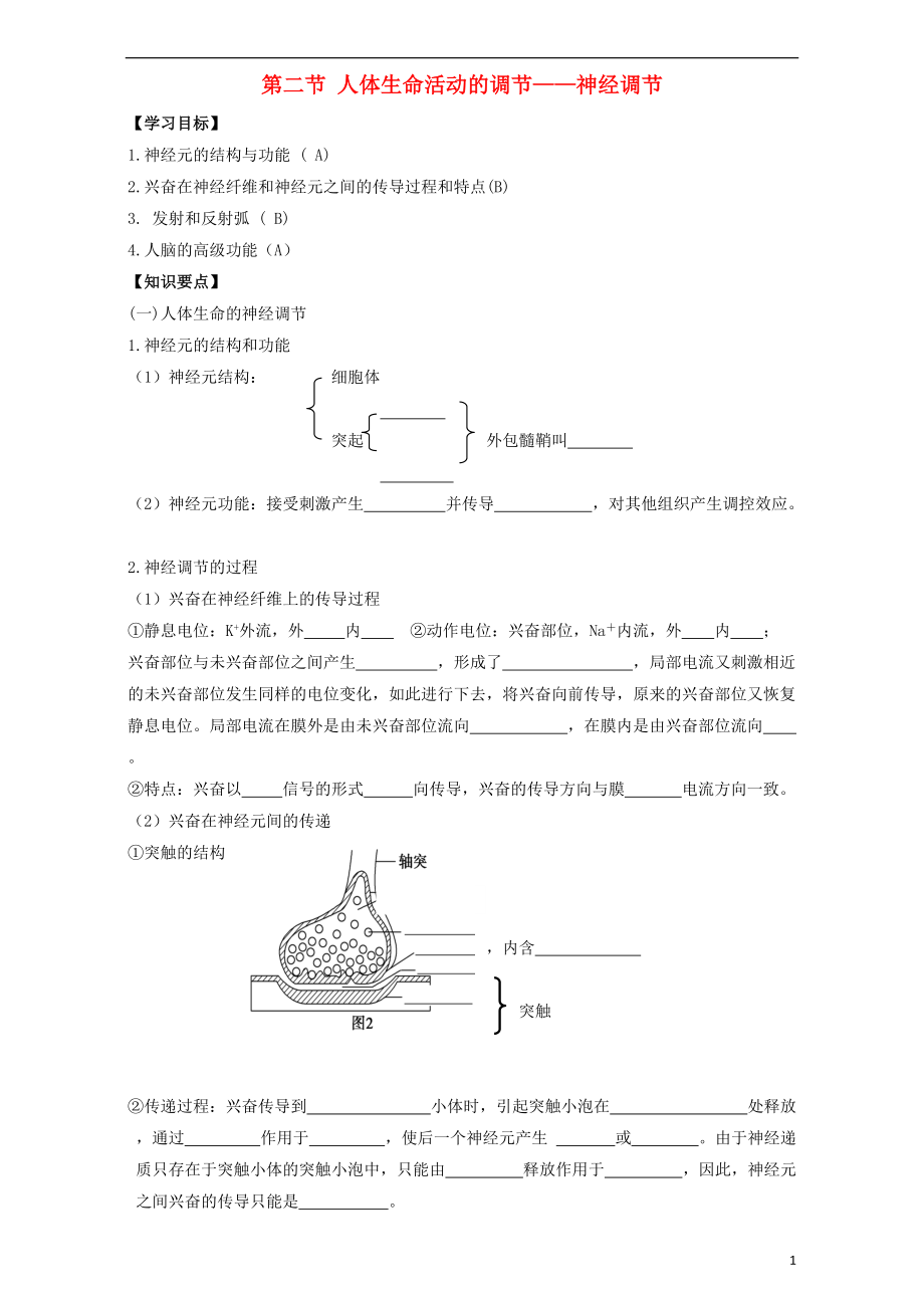 2017-2018學(xué)年度高中生物 第二章 生物個(gè)體的穩(wěn)態(tài) 2.2 人體生命活動(dòng)的調(diào)節(jié)——神經(jīng)調(diào)節(jié)導(dǎo)學(xué)案 蘇教版必修3_第1頁(yè)