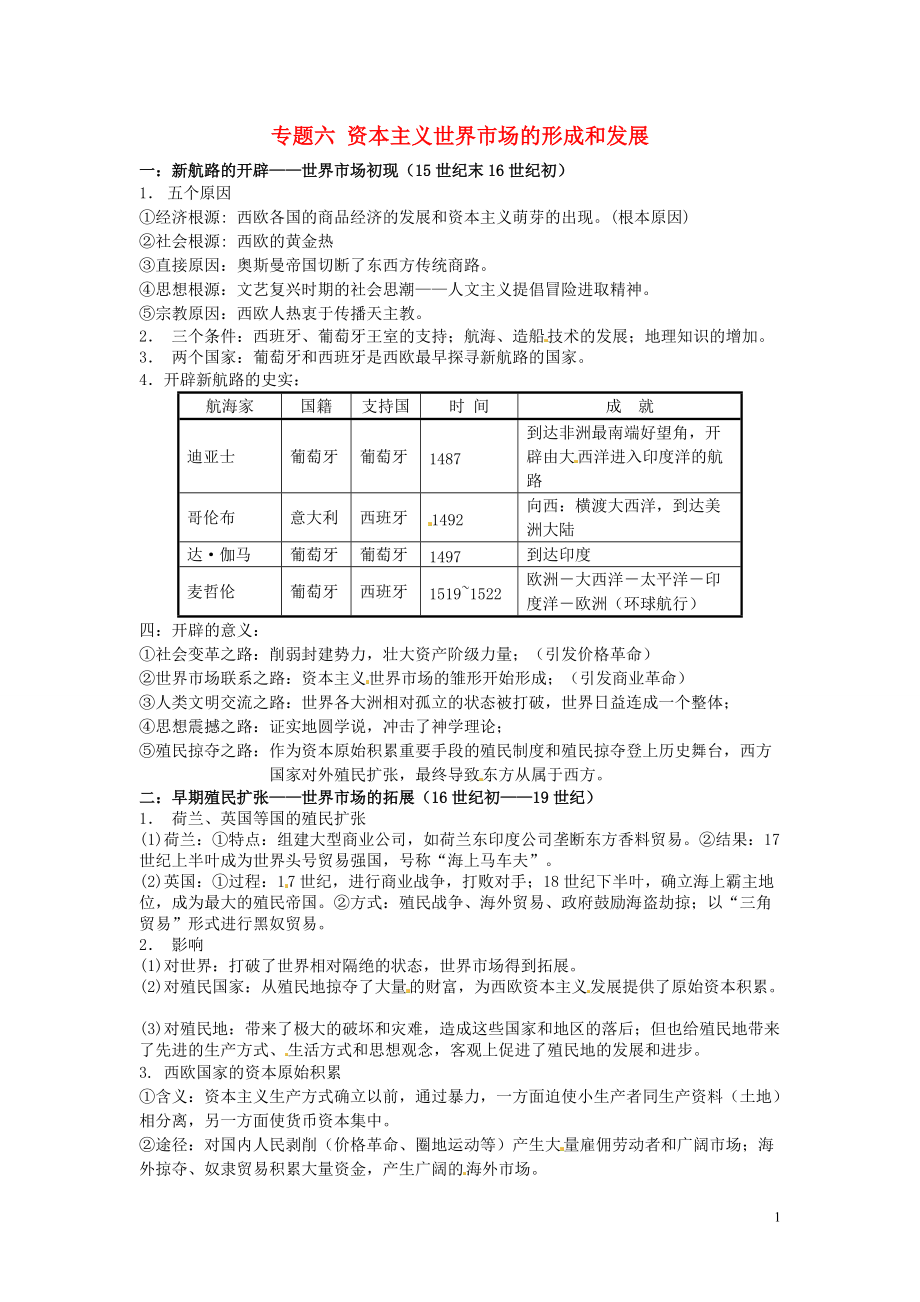 江蘇省2016高考歷史二輪復(fù)習(xí) 專題六 資本主義世界市場的形成和發(fā)展_第1頁