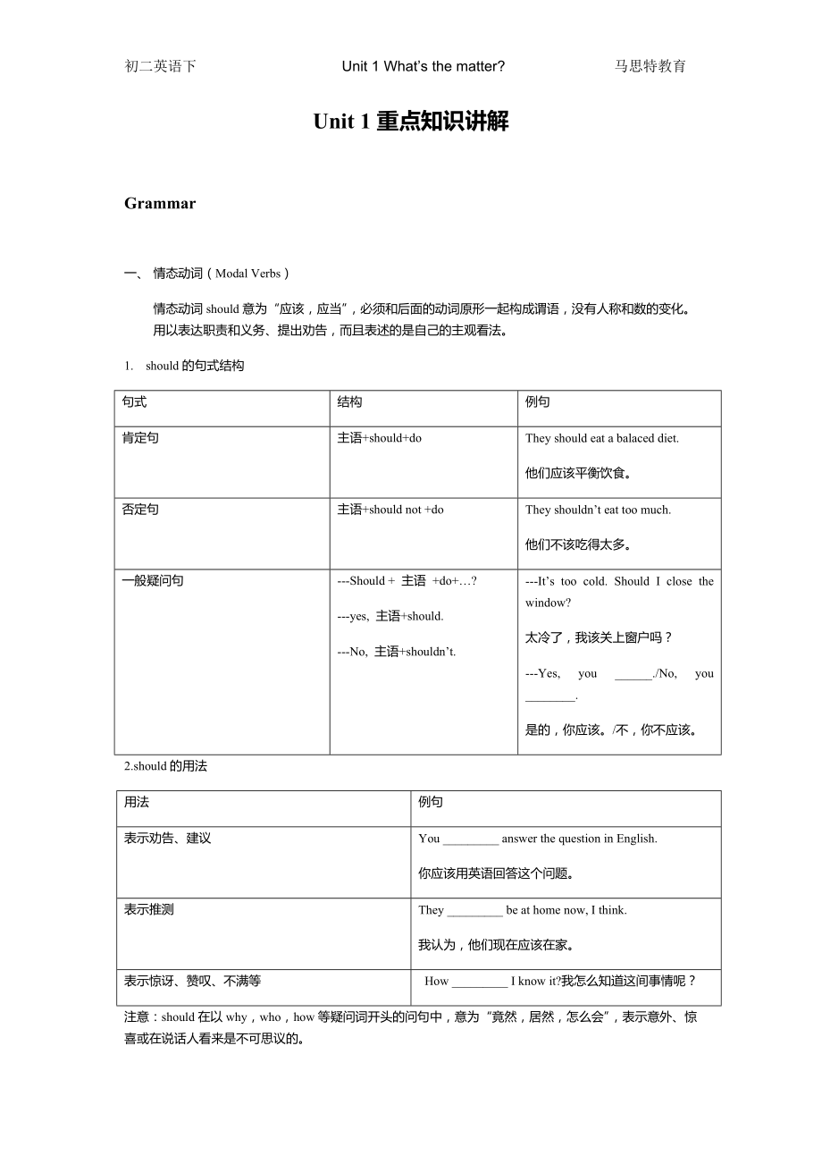 人教版八年级英语下册 Unit1 知识点讲解_第1页