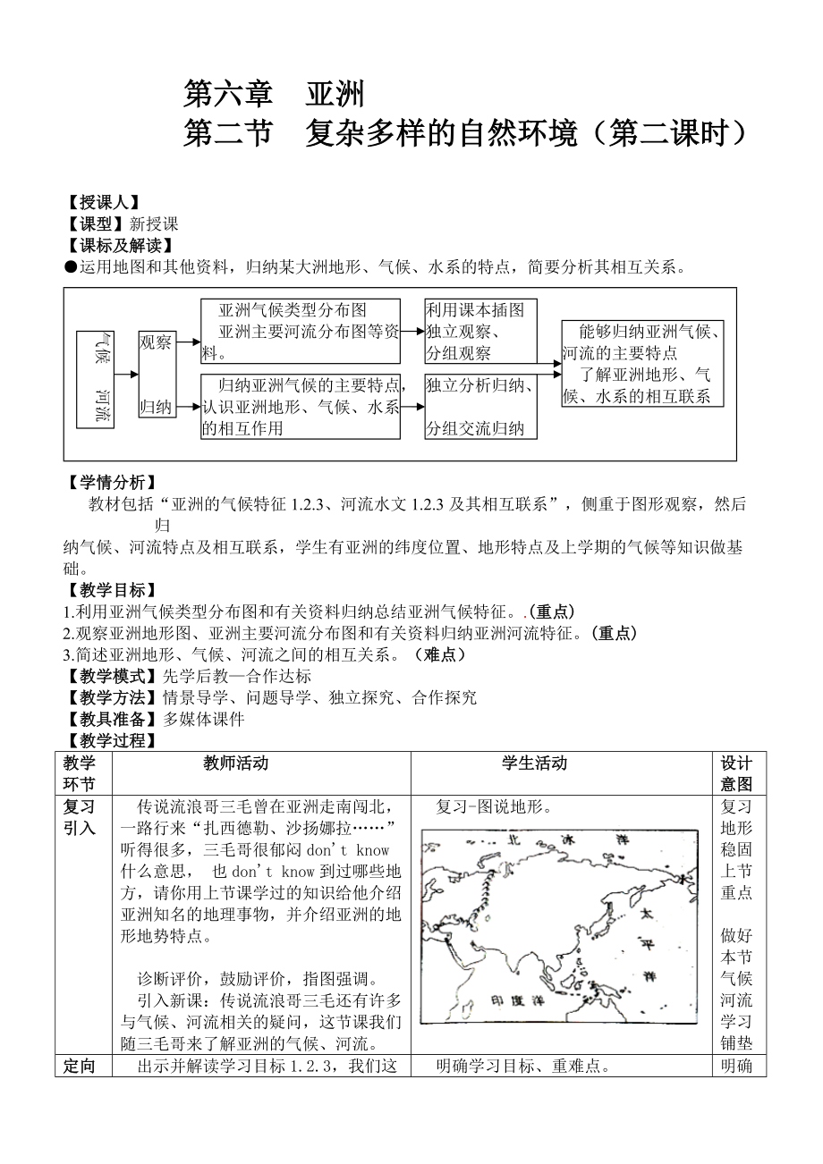 商務(wù)星球版地理七年級下冊第二節(jié)《復(fù)雜多樣的自然環(huán)境》教案_第1頁