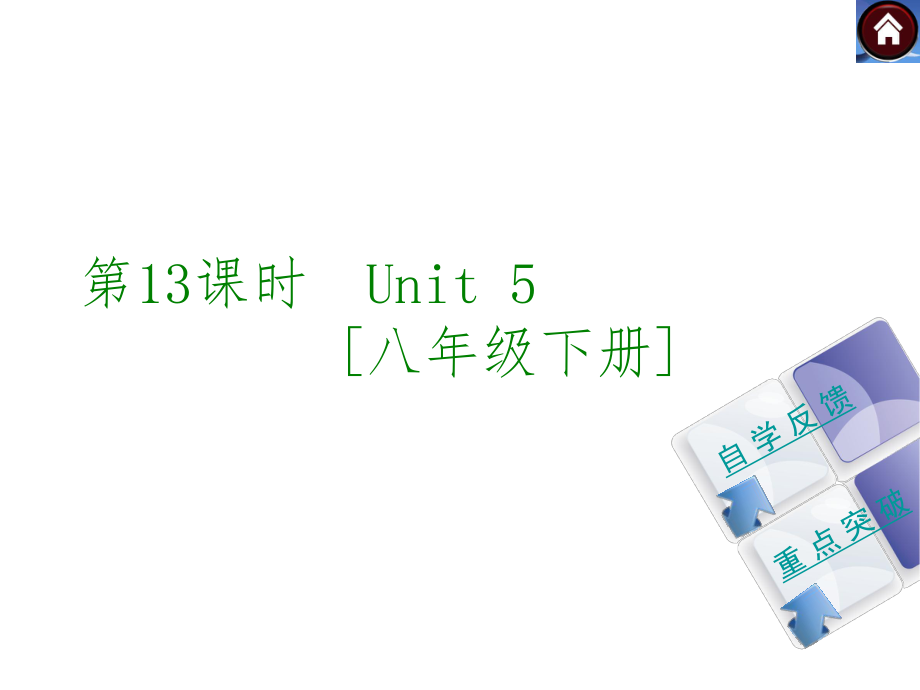 【2015中考復習方案】（譯林牛津版·全國）2015屆九年級英語復習課件（自學反饋+重點突破）：第13課時　Unit+5++[八年級下冊]（共48張PPT）_第1頁