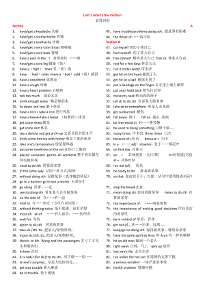 八年級(jí)下冊(cè)Unit 1 What27s the matter重點(diǎn)詞組句子作文