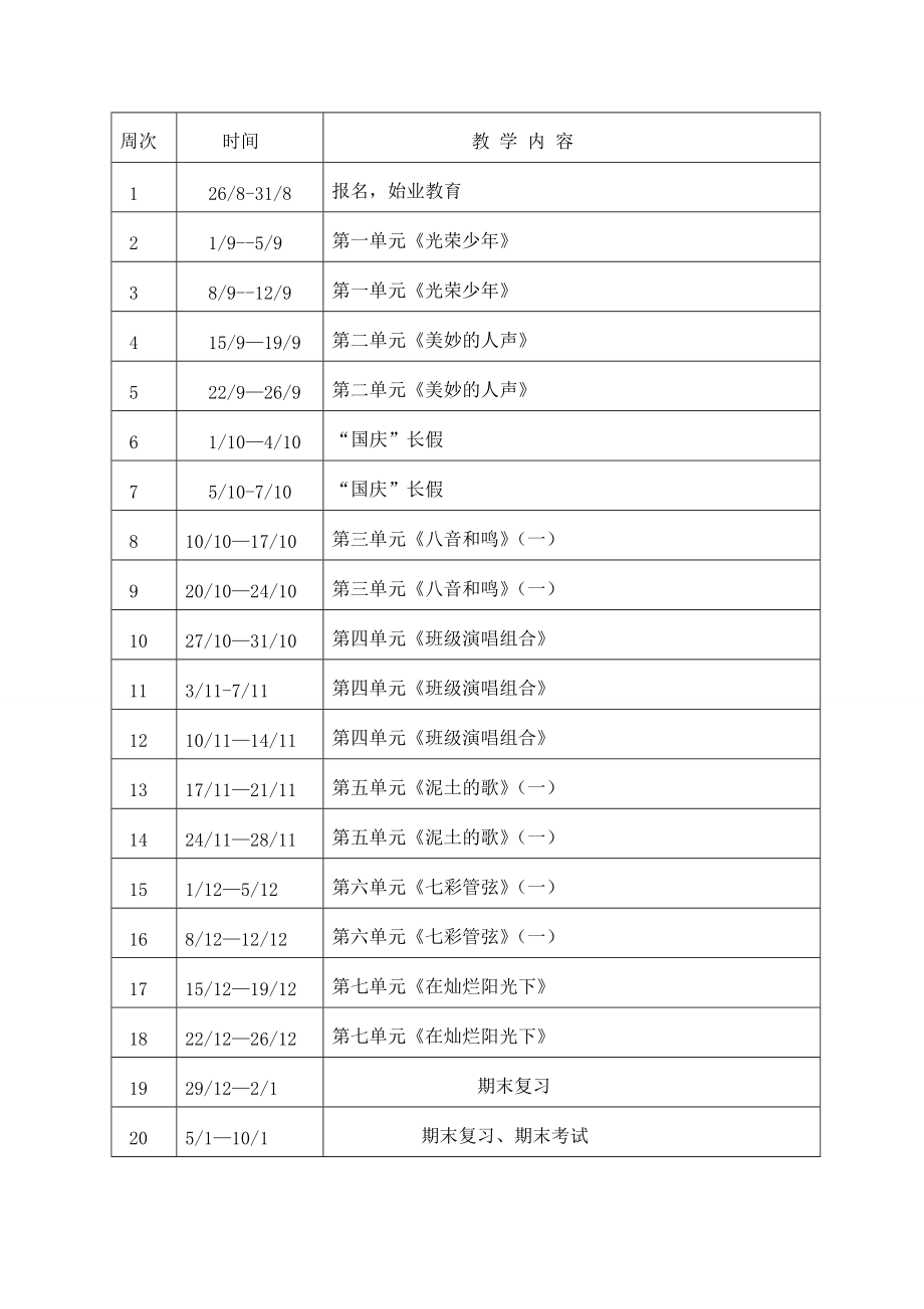 七年級上冊教學進度表_第1頁