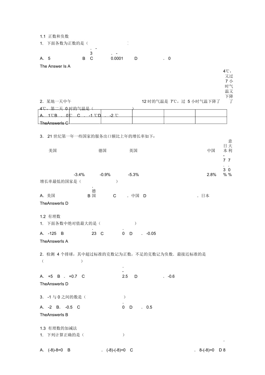 初一数学基础题_第1页