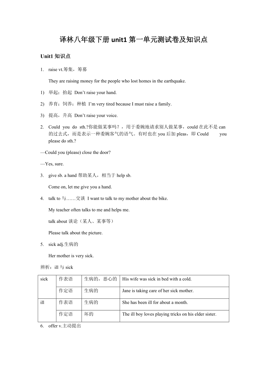 譯林八年級下冊unit1第一單元測試卷及知識點_第1頁