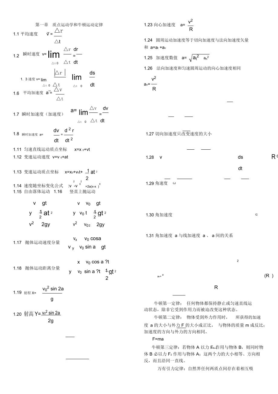 大學物理公式大全(大學物理所有的公式應(yīng)有盡有)_第1頁