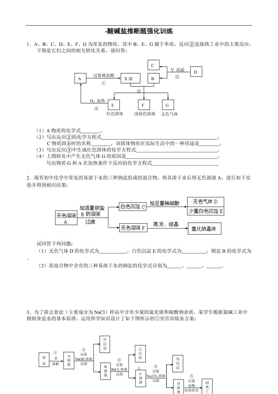 中考化學(xué)酸堿鹽推斷題強(qiáng)化訓(xùn)練-精編_第1頁