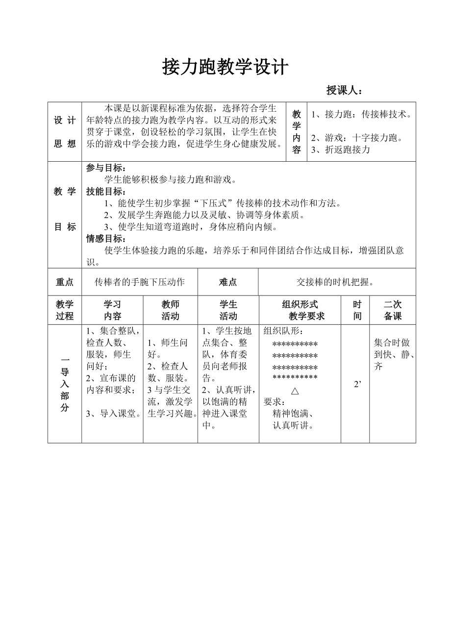 中學(xué)體育,接力跑教案-_第1頁