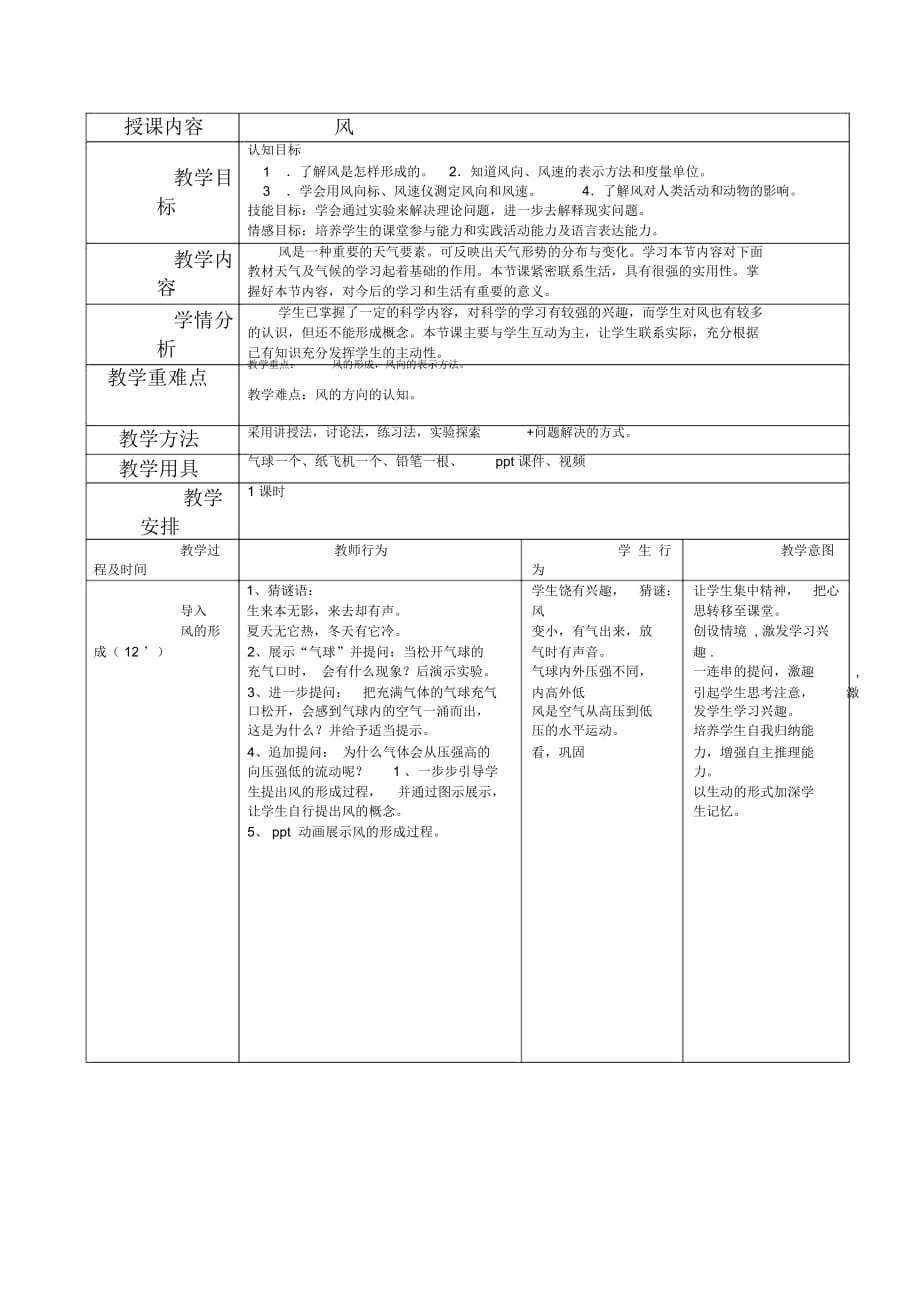 浙教版八年級科學(xué)上冊2.5風(fēng)教案_第1頁