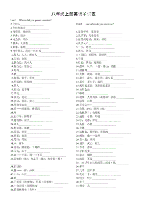 新人教版八年級上冊英語單詞默寫版-