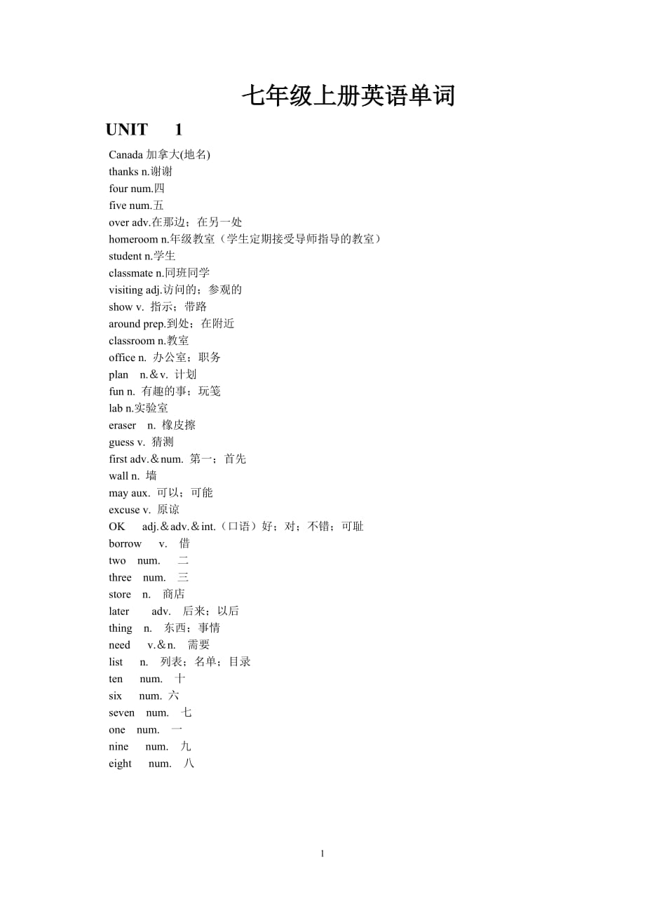 七年級(jí)上冊(cè)英語(yǔ)單詞(冀教版)-_第1頁(yè)