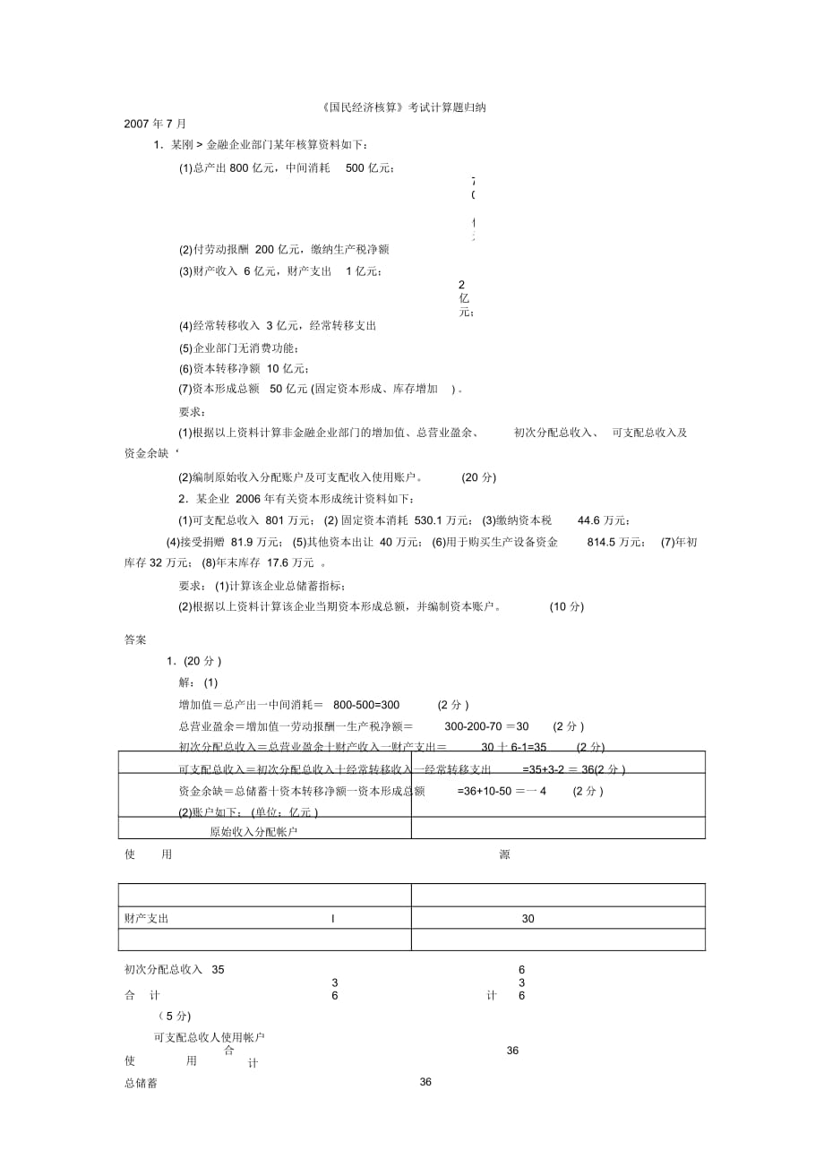 《國民經(jīng)濟核算》考試計算題歸納_第1頁